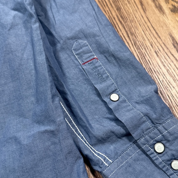 Stetson Chambray Western Pearl Snap Blue L/S Button Shirt Mens Large - Picture 12 of 13